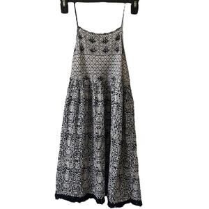 PPLA Boho Tassel Dress Size Small Navy White Tribal Print Mini